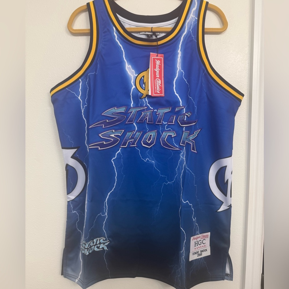 STATIC SHOCK Blue Lightening Headgear Classics Basketball Jersey ~π XL - Picture 5 of 9